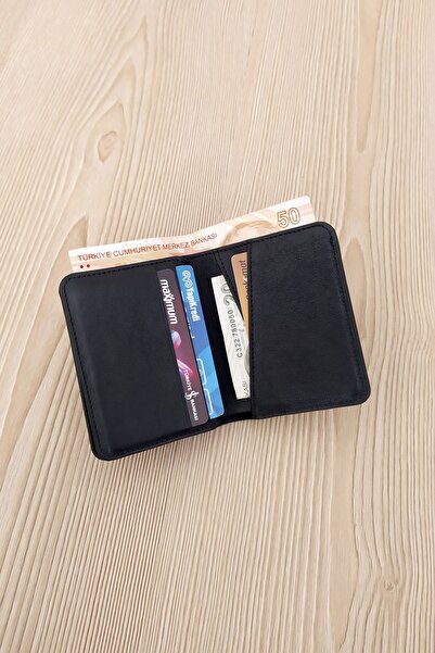 CENGİZ PAKEL Genuine Leather Black Small Wallet