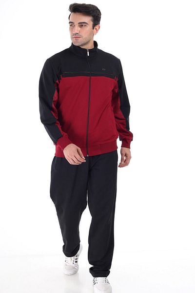 Marco Ferry Claret Red Men's Half Turtleneck Plus Size Tracksuit Set Edy201433b