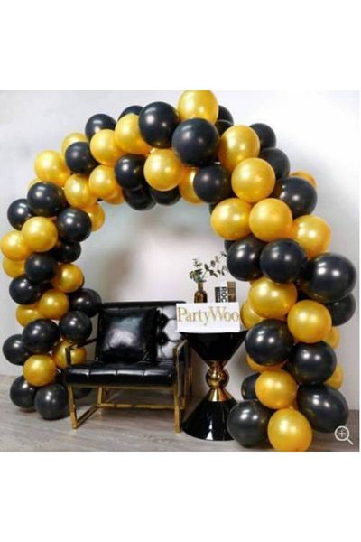 Kikajoy Black-gold Metallic Shiny Balloon 50 Pieces Flying Balloon+2.5 Mt Balloon Chain Making Apparatus Gift