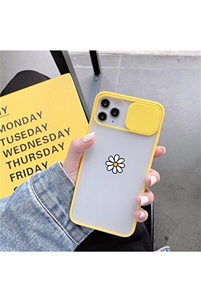 mooodcase Iphone 11 Pro Max Papatya Desenli Kamera Korumalı Sarı Telefon Kılıfı