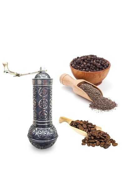 Fantom Historic - Zamak Long Chubby Coffee, Black Pepper Hand Grinder 19 Cm - White Antique