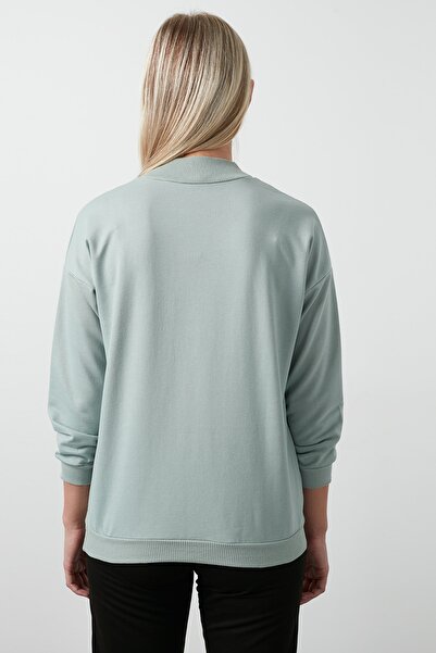 Lela Kadın Çağla Dik Yaka Basic Örme Sweat 5863323