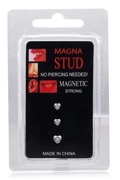 VipBT 3 Adet Mıknatıslı Çelik Küpe Manyetik Hızma Dil Piercing Kalp Gümüş Gri