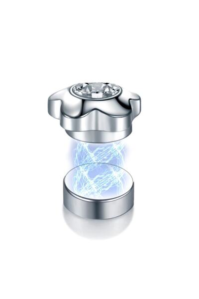 VipBT 3 Adet Mıknatıslı Çelik Küpe Manyetik Hızma Dil Piercing Kalp Gümüş Gri