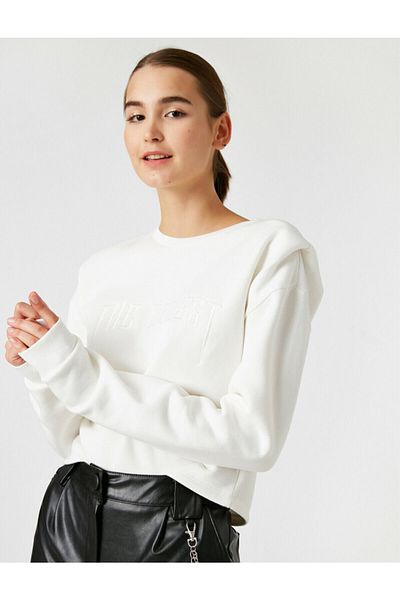 Koton Dámská mikina Ecru Bavlna Crew Neck Neck