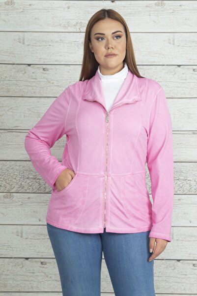 Şans Plus Size Jacket - Pink - Relaxed fit