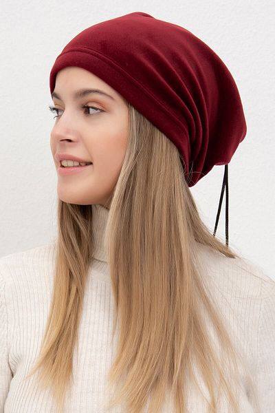 lovebox Women's Burgundy Fleece Neck Collar Fleece Beanie with Two Different Shapes