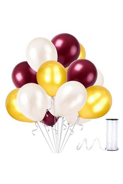 Happyland Burgundy-gold-white Metallic Pearlescent Balloon 30 Pieces