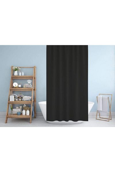 Zethome Μαύρη κουρτίνα μπάνιου 1x120x200 Κουρτίνα μπάνιου μονής φτερού με δαχτυλίδι Δώρο 0010