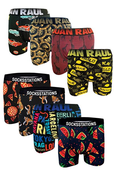Socks Stations 8'li Renkli Desenli Boxer Seti