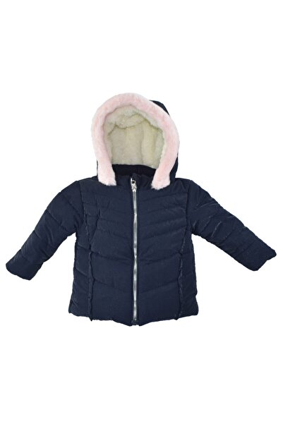 Mersevkids Kız Bebek Lacivert Lüks Tasarım İçi Yünlü Mont