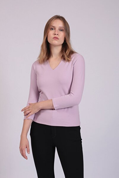 Hanna's by Hanna Darsa Kadın Lila Lila V Yaka Dar Bluz