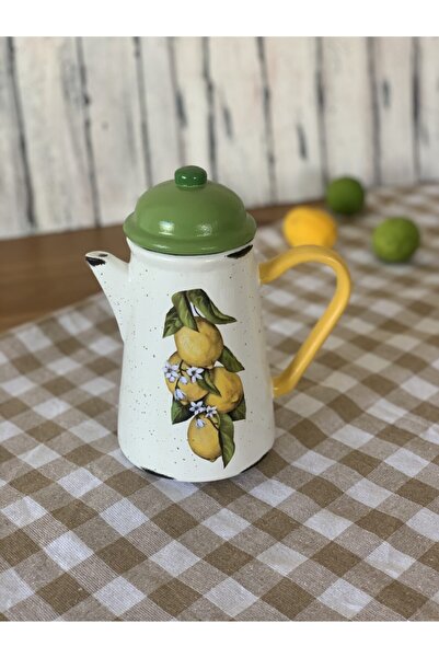 Handmadesign Kapaklı El Yapımı Seramik Sürahi Limonlu Yeşil Sarı Limon Çiçekl...