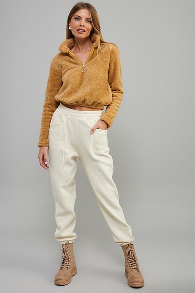 Cool & Sexy Дамски плюшен суитшърт Camel с цип отпред DA85