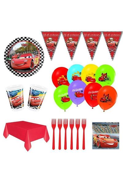 Parti Furyası Cars Lightning Mcqueen Birthday Party Ornaments for 8 People