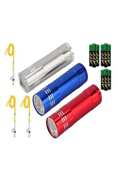 RoseRoi Deprem Çantası Seti 3 Adet Metal Düdük 9 Adet Pil 3 Adet El Feneri