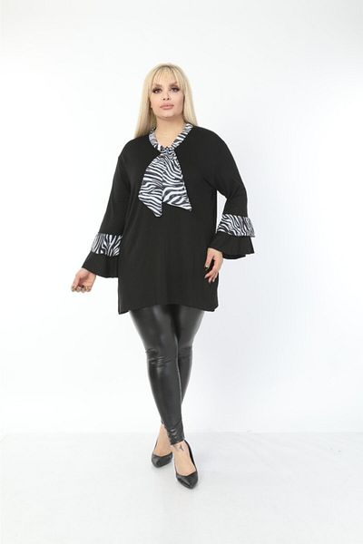 HÜLYA BUTİK Black Chiffon Zebra Detailed Flounce Sleeve Blouse
