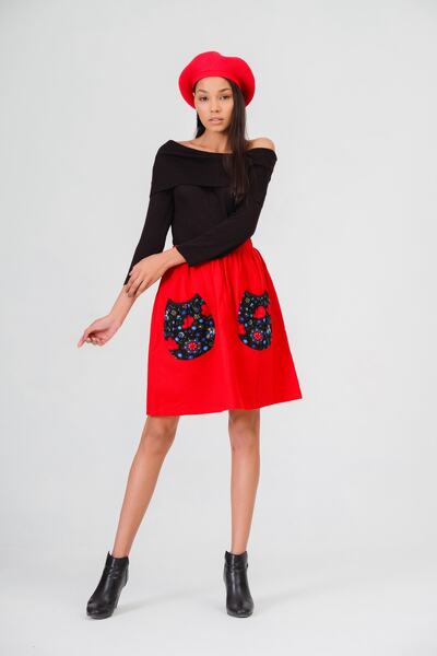 İna Divitin Flannel Elastic Waist, Pocket, Winter Skirt
