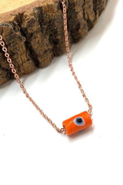 nazarboncuğu Orange Cylinder Evil Eye Bead Necklace