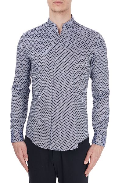 Emporio Armani Мъжка тъмносиня риза с дълъг ръкав и яка стойка, 100% памучен цвят 91ss1t 910f7 039