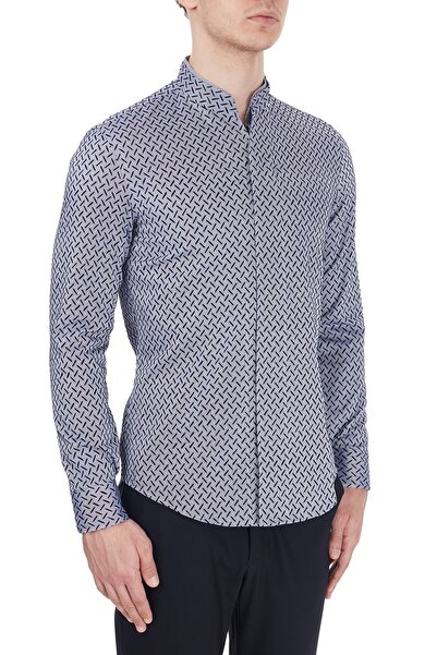 Emporio Armani Cămașă cu mânecă lungă pentru bărbați, albastru marin, 100% bumbac, cu guler ridicat 91ss1t 910f7 039