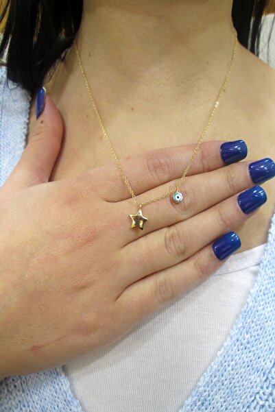 ŞAMLI ERDOĞAN 14 Ayar Altın Nazar Boncuklu Yıldız Kolye