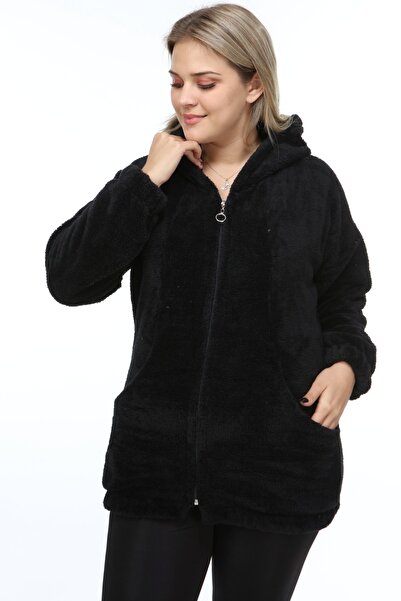 SENTEX Cardigan negru Welsoft cu fermoar pentru femei