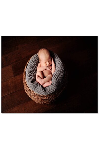 Cakatablo Ahşap Tablo Sepette Yeni Doğmuş Bebek (50x70 Cm Boyut)