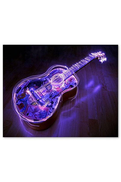 Cakatablo Ahşap Tablo Parkede Klasik Gitar Neon Karışık Desenli (25x35 Cm Boyut)