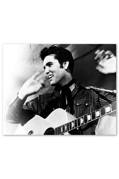 Cakatablo Ξύλινος πίνακας με τον χαμογελώντα Έλβις Πρίσλεϊ και την κιθάρα του...