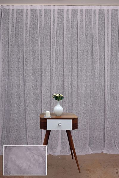 AKÇA TEKSTİL White Striped Single Wing Ready Planted Background Curtain - 300*260 Cm
