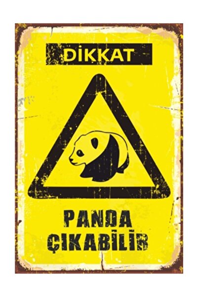Hayal Poster Dikkat Panda Çıkabilir Retro Vintage Ahşap Poster