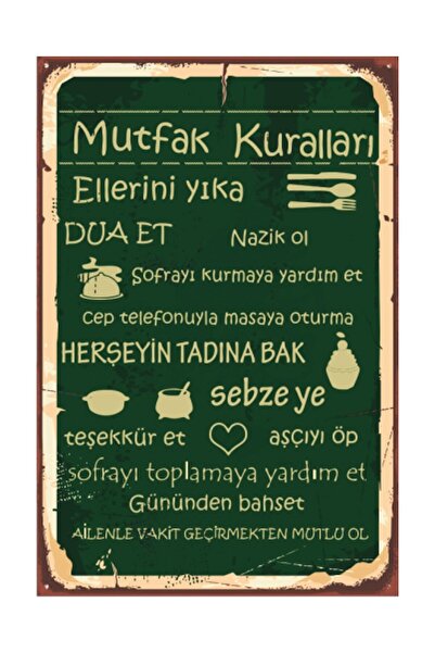 Hayal Poster Mutfak Kuralları Tablosu Retro Vintage Ahşap Poster