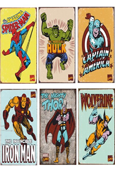 Hayal Poster Süper Kahramanlar Marvel 6lı Ahşap Poster Seti