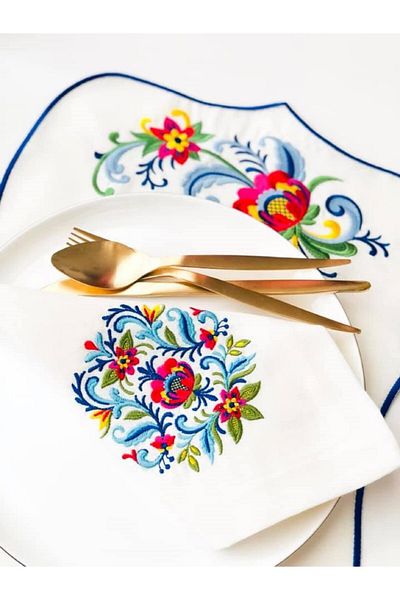 ge living Σετ με 4 κεντημένες χαρτοπετσέτες Rosemaling
