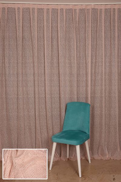 AKÇA TEKSTİL Striped Model Powder Color Single Wing Ready Planted Pleated Background Curtain 300*260 Cm