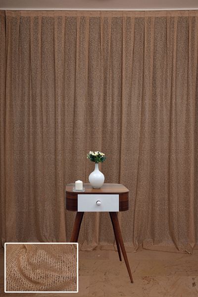 AKÇA TEKSTİL Striped Model Mink Color Single Wing Ready-made Planted Pleated Background Curtain 300*260 Cm