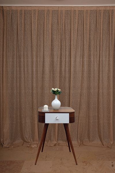 AKÇA TEKSTİL Striped Model Mink Color Single Wing Ready-made Planted Pleated Background Curtain 300*260 Cm