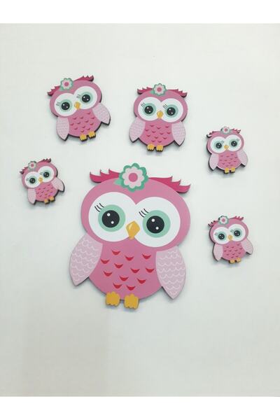 AKIN AKSESUAR HEDİYELİK Baykuş Figürlü 6 Parça Duvar Yapıştırma Süsü