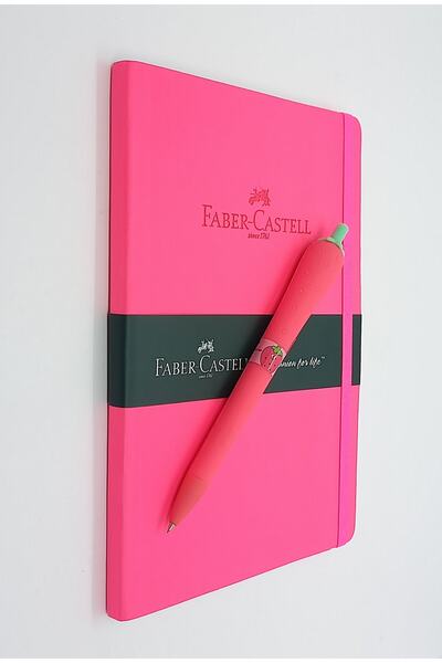 Faber Castell A5 Дневник от синтетична кожа и Strawberry 0.7 Универсална силиконова механична химикалка
