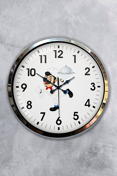 Kasva Concept Gift Decorative 40 cm Chrome Metal Cook Kitchen Wall Clock