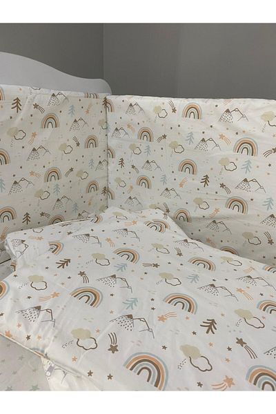 Jaju Baby Mountain And Rainbow Patterned 60x120 Crib Edge Protection Custom Size