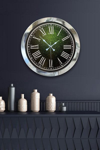 Kasva Concept Gift 36 cm Chrome Metal Green Wall Clock