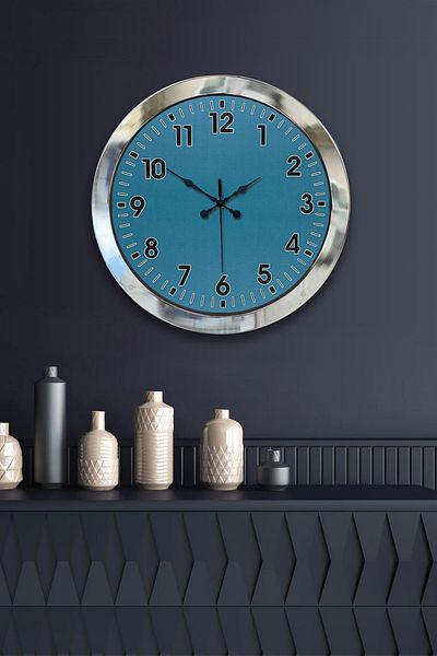Kasva Concept Gift 36 cm Chrome Metal Blue Wall Clock