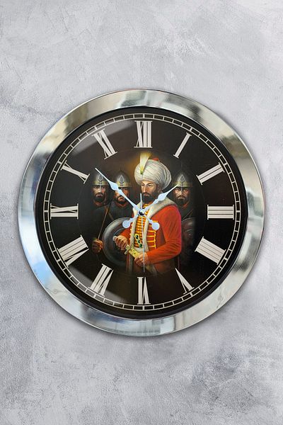 Kasva Concept Gift 36 Cm Chrome Metal Fatih Sultah Mehmet Wall Clock