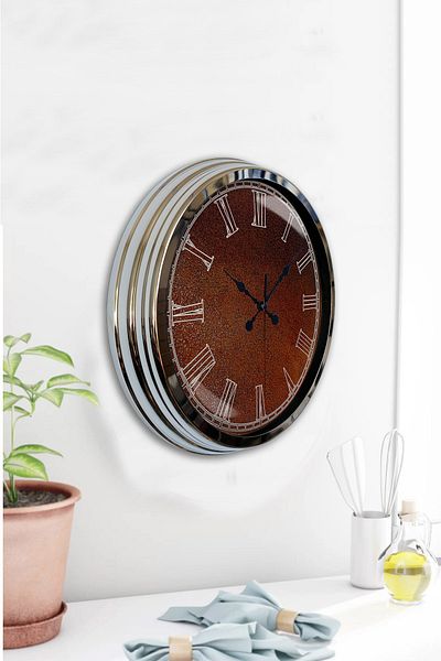 Kasva Concept Δώρο 40 εκ. Χρώμιο Μεταλλικό Καφέ Ρολόι τοίχου