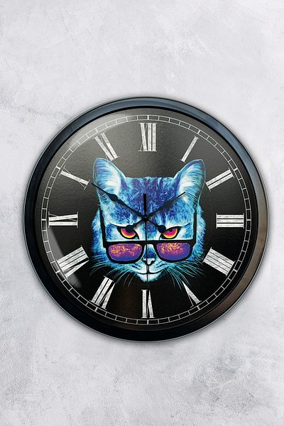 Kasva Concept Gift 40 cm Black Metal Cat Wall Clock