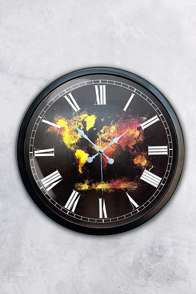 Kasva Concept 40 cm Black Metal World Map Wall Clock