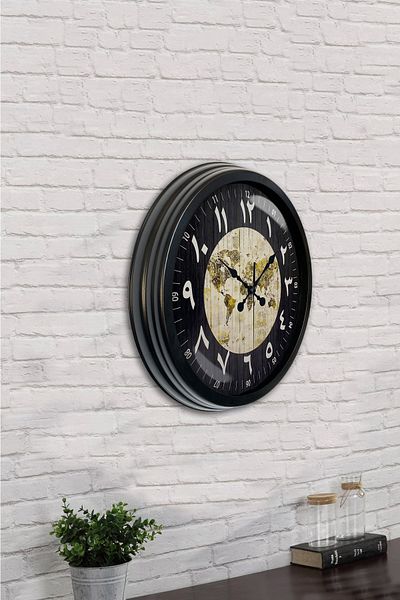 Kasva Concept 40 cm Black Metal Arabia Maps Wall Clock