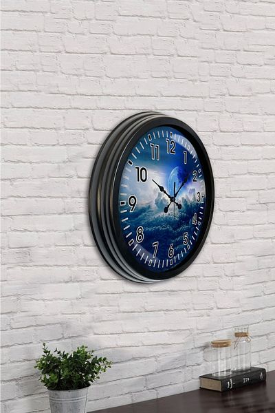 Kasva Concept Gift 40 cm Black Metal Wall Clock Above the Clouds